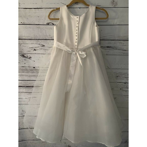 Girls Little Angels White Dress Sz 12 Communion Flower Girl Bridal Tulle Party - Picture 5 of 11
